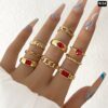 9pcs Meroon Stone Ring set High Quality