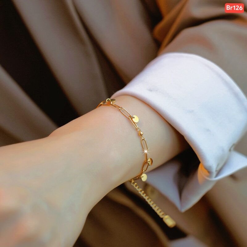 Simple disc chain 18K Gold bracelet - Image 2