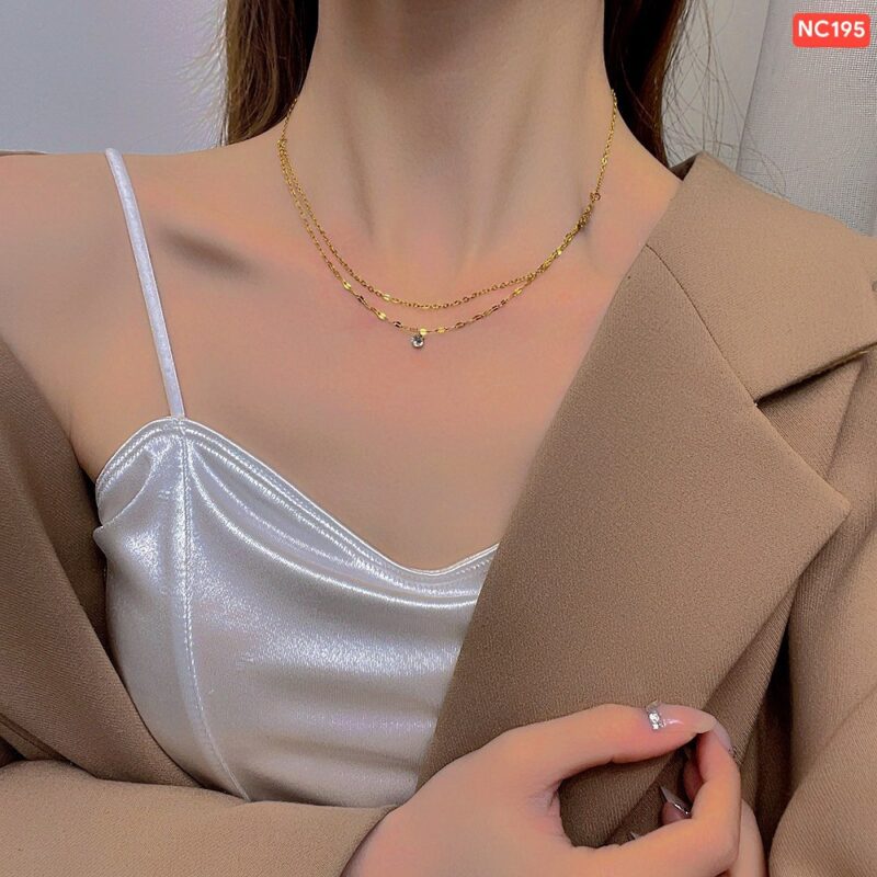 1 Stone 2 Layer Gold Necklace - Image 2