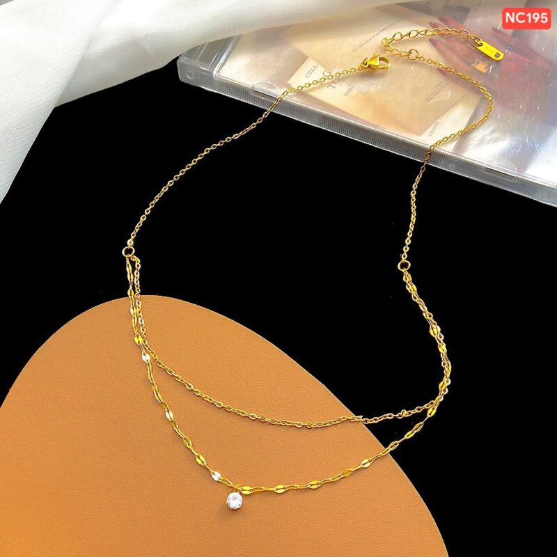 1 Stone 2 Layer Gold Necklace - Image 3
