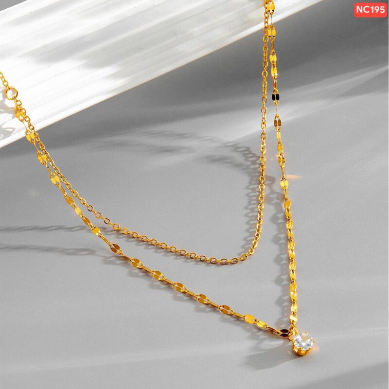 1 Stone 2 Layer Gold Necklace