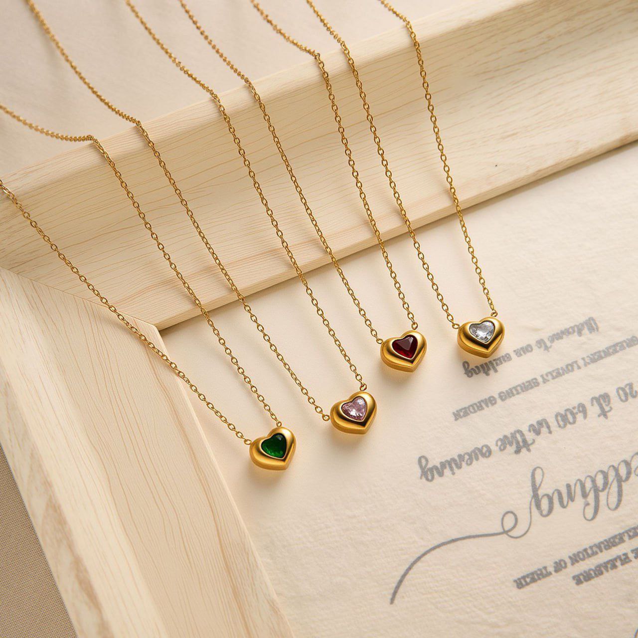 18K Gold Pendant Collar Necklace Sailing Peach Heart Pink Zircon Titanium Steel (10)