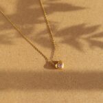 18K Gold Pendant Collar Necklace Sailing Peach Heart Pink Zircon Titanium Steel (9)