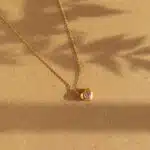 18K Gold Pendant Collar Necklace Sailing Peach Heart Pink Zircon Titanium Steel (9)