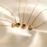 18K Gold Pendant Collar Necklace Sailing Peach Heart Pink Zircon Titanium Steel (9)