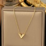 18K Gold Plated Stainless Steel V Pendant Necklace (2)