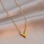 18K Gold Plated Stainless Steel V Pendant Necklace (2)