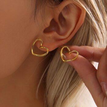 Gold Plated Anti Tarnish Stainless Steel Heart Themed Stud Earring