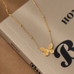 Gold Plated Bow Ring Butterfly Gold Color Stainless Steel Necklace (3)