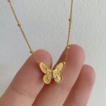Gold Plated Bow Ring Butterfly Gold Color Stainless Steel Necklace (3)