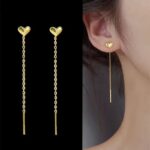 Long Tassel Heart Drop Earrings Gold Silver Color Hanging Women Earrings (4)