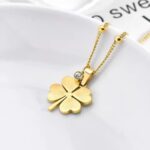 Lucky Clover Pendant Necklace Stainless Steel Gold colour Necklace (2)