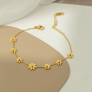 New Simple Fashion Gold Plated Stainless Steel Daisy Flower Anklet