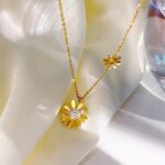 Stainless Steel New Fashion Jewelry Luxury Zircon Daisy Sun Flower Charms Chain (2)