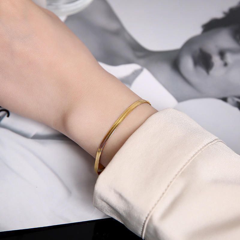 Stainless Steel Snake Chain Bracelet for Women, Classic Chain Bracelets (1)