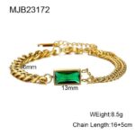 Stainless Steel Vintage Green Zircon Square Asymmetry Charm Bracelet (2)