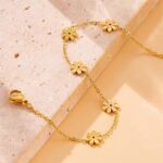 Stainless Steell Golden Daisy Bracelet For Women (1)