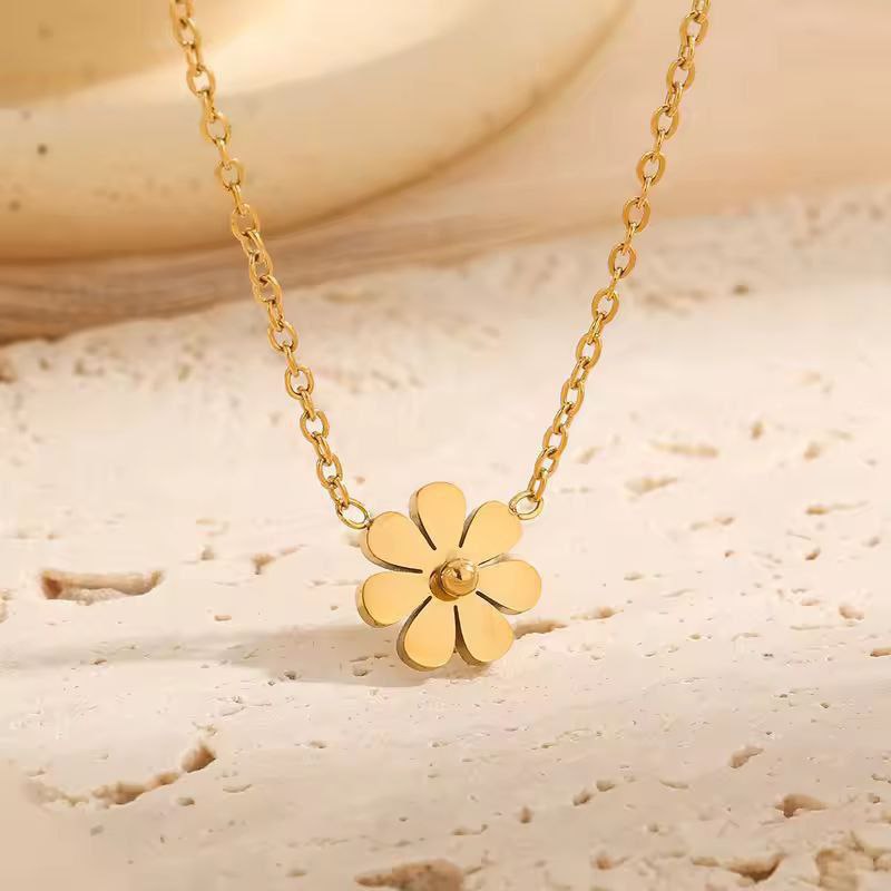 Stainless steel Small Daisy Necklace Women's Gold-plated Ins Style Simple Clavicle Chain (1)