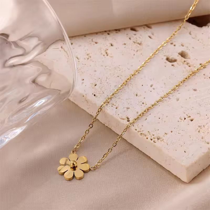 Stainless steel Small Daisy Necklace Women's Gold-plated Ins Style Simple Clavicle Chain (3)