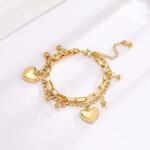 Women’s Minimalist And Fashionable Metal Double-layer Love Pendant Bracelet, (2)