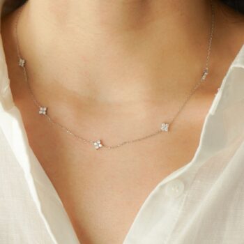 Star Moissanite Diamond Necklace for Women – Sterling Silver Lucky Clover Chain Jewelry