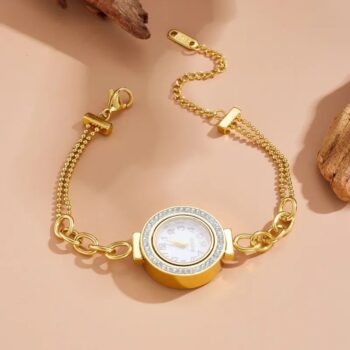 Rose Gold Stainless Steel Bracelet Watch for Women – Elegant Diamond Round Chain Watch