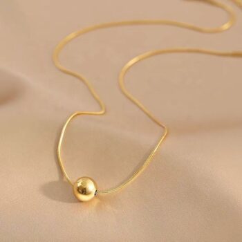 Stainless Steel Round Bead Pendant Necklace for Women – Gold Color Classic Simple