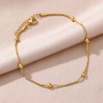 Gold Color Beaded Snake Chain Anklet for Women – Stainless Steel Round Beads Ankle