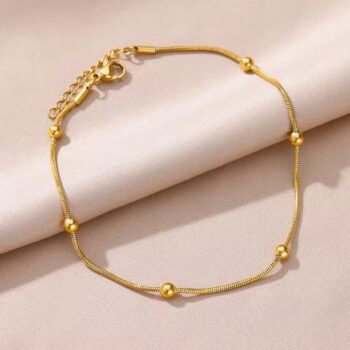 Gold Color Beaded Snake Chain Anklet for Women – Stainless Steel Round Beads Ankle