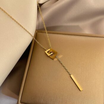 Fashion Light Luxury Square Necklace – Classic Simple Double Buckle Stainless Steel