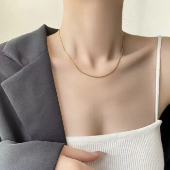 Minimalist Stainless Steel Thin Round Snake Chain Necklace for Women – Simple Bohemian Choker Jewelry