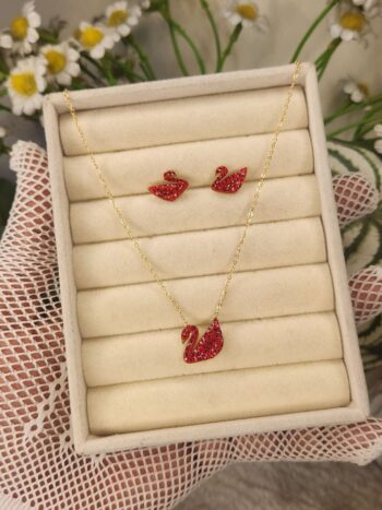 Swarovski Crystal Swan Pendent Necklace Set