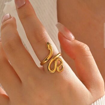 18k Gold Color Snake Stainless Steel Adjustable Finger Ring