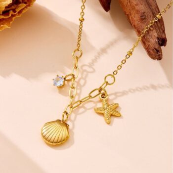 Stainless Steel Gold Plated Korean Romantic Moon Pendant Neckalce