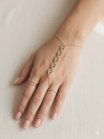 Multi-Stone Birthstone Hand Chain Bracelet With Finger Ring ✨🌸