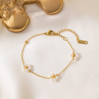 Elegant Pearl Flower Bracelet, Gold Plated